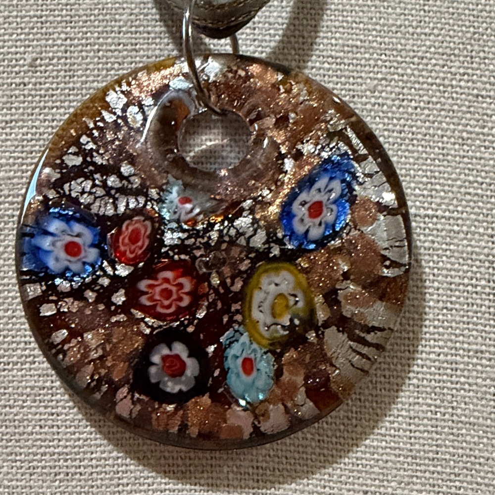 Millefiori Italian Glass Pendant with Gold and Silver Background “ - Picture 2 of 9